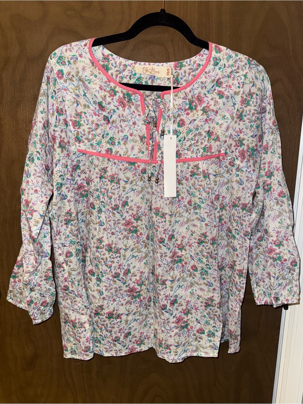 Fox In Gown NWT Multicolor Floral Cotton Tunic Blouse 3/4 Sleeve XS/S Woven